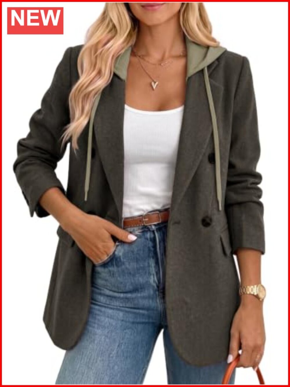 Wool Blend Tweed Hooded Plaid Blazer Jacket